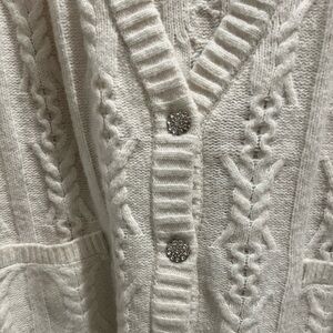 Ivory Cable-Knit Cardigan with Rhinestone Buttons